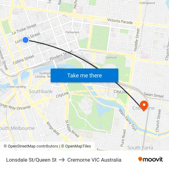 Lonsdale St/Queen St to Cremorne VIC Australia map