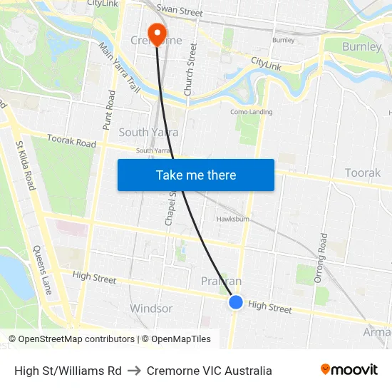 High St/Williams Rd to Cremorne VIC Australia map