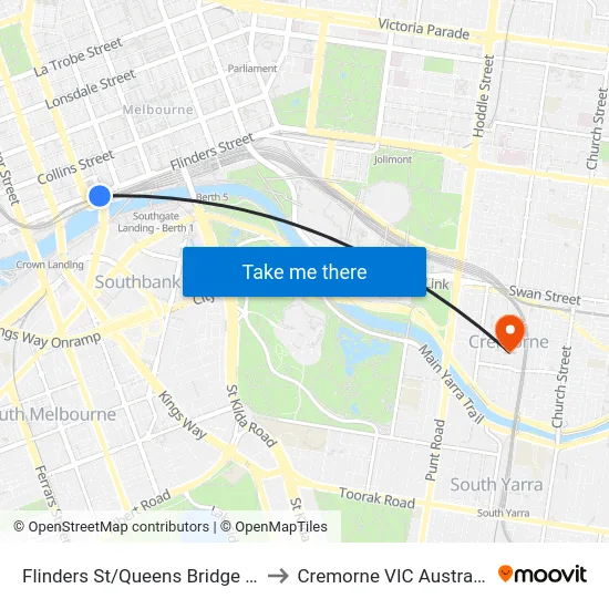 Flinders St/Queens Bridge St to Cremorne VIC Australia map