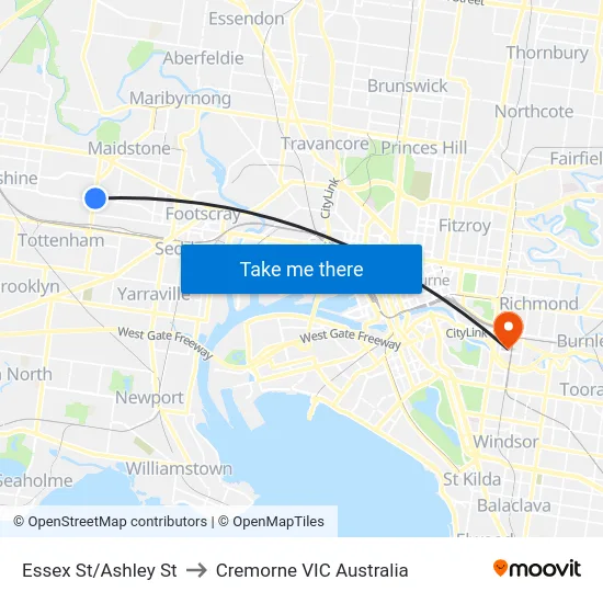 Essex St/Ashley St to Cremorne VIC Australia map