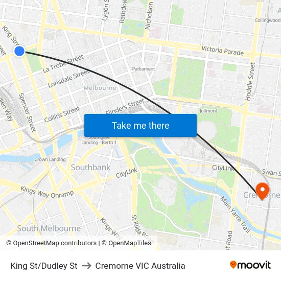 King St/Dudley St to Cremorne VIC Australia map