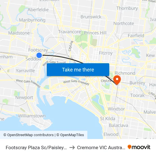 Footscray Plaza Sc/Paisley St to Cremorne VIC Australia map