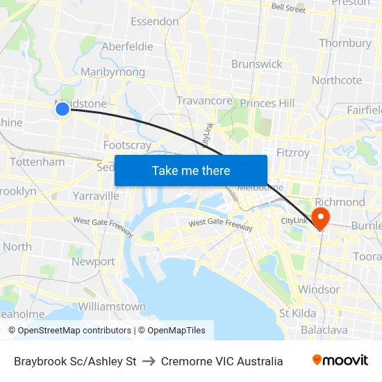 Braybrook Sc/Ashley St to Cremorne VIC Australia map
