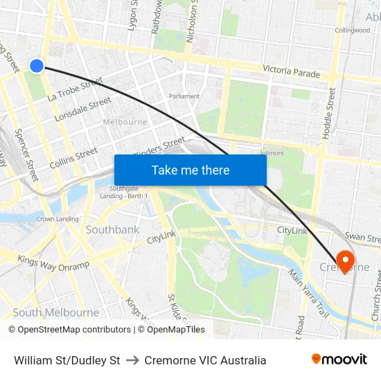 William St/Dudley St to Cremorne VIC Australia map