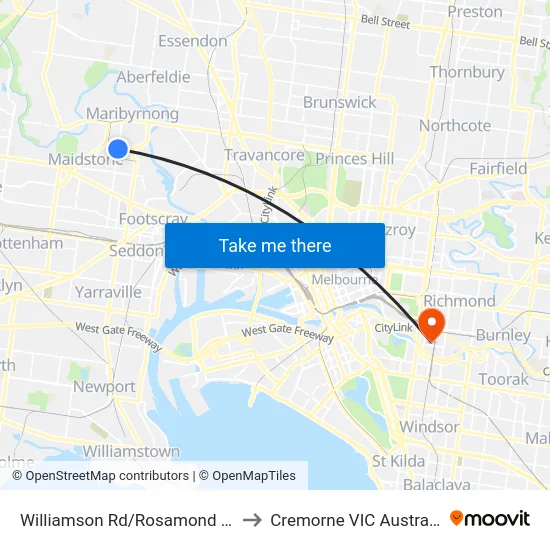 Williamson Rd/Rosamond Rd to Cremorne VIC Australia map