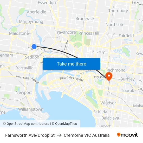 Farnsworth Ave/Droop St to Cremorne VIC Australia map