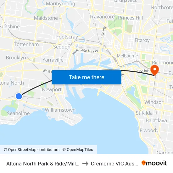 Altona North Park & Ride/Millers Rd to Cremorne VIC Australia map