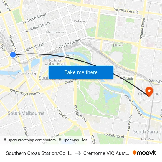 Southern Cross Station/Collins St to Cremorne VIC Australia map