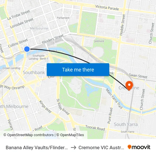 Banana Alley Vaults/Flinders St to Cremorne VIC Australia map