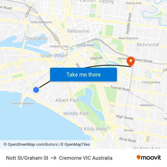 Nott St/Graham St to Cremorne VIC Australia map