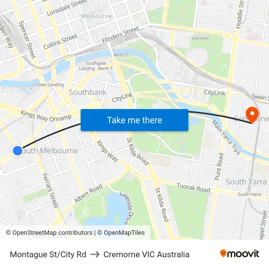 Montague St/City Rd to Cremorne VIC Australia map