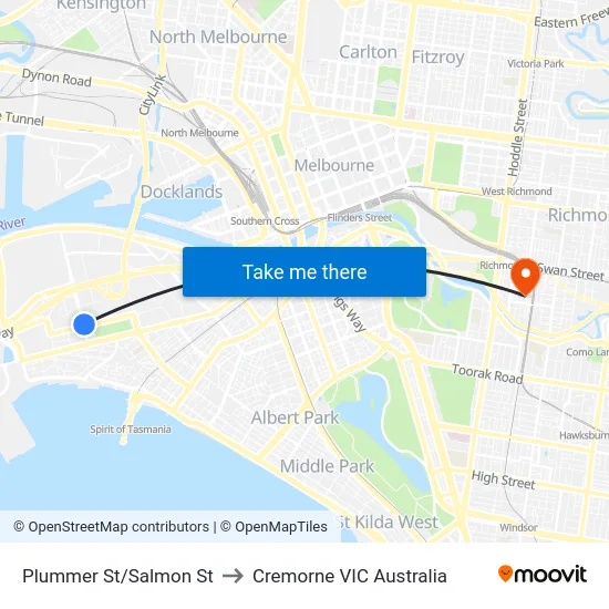 Plummer St/Salmon St to Cremorne VIC Australia map
