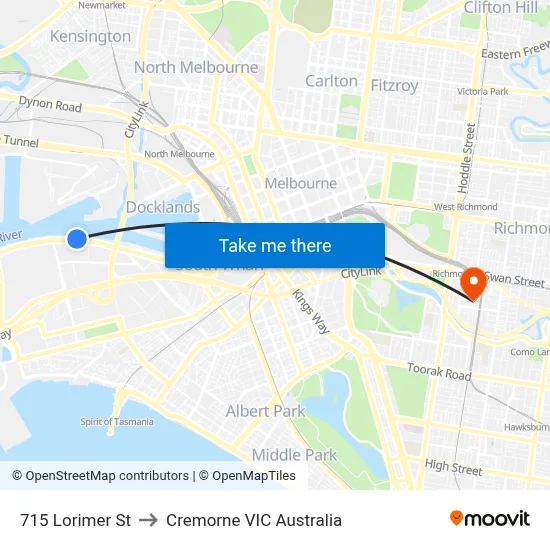715 Lorimer St to Cremorne VIC Australia map