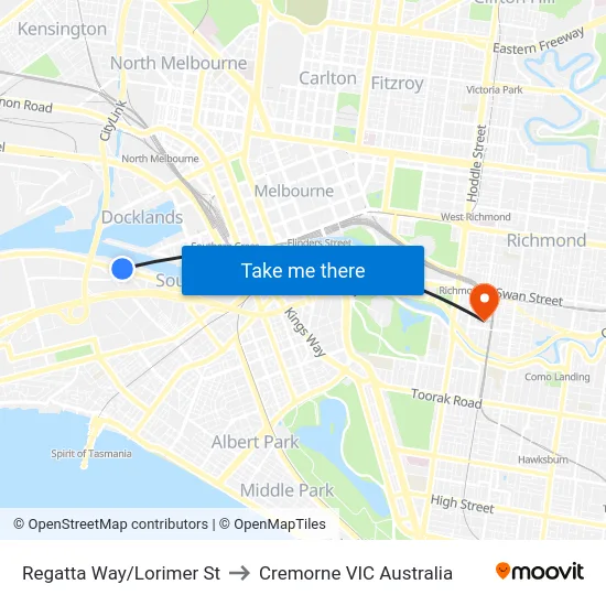Regatta Way/Lorimer St to Cremorne VIC Australia map