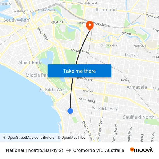 National Theatre/Barkly St to Cremorne VIC Australia map