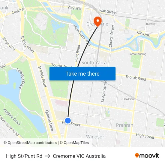 High St/Punt Rd to Cremorne VIC Australia map