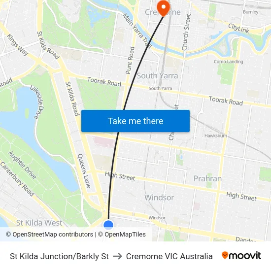 St Kilda Junction/Barkly St to Cremorne VIC Australia map