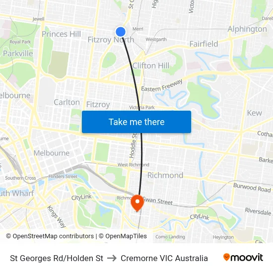 St Georges Rd/Holden St to Cremorne VIC Australia map