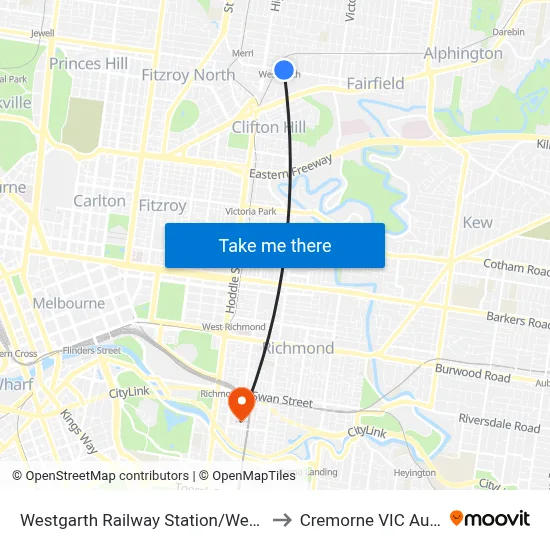 Westgarth Railway Station/Westgarth St to Cremorne VIC Australia map