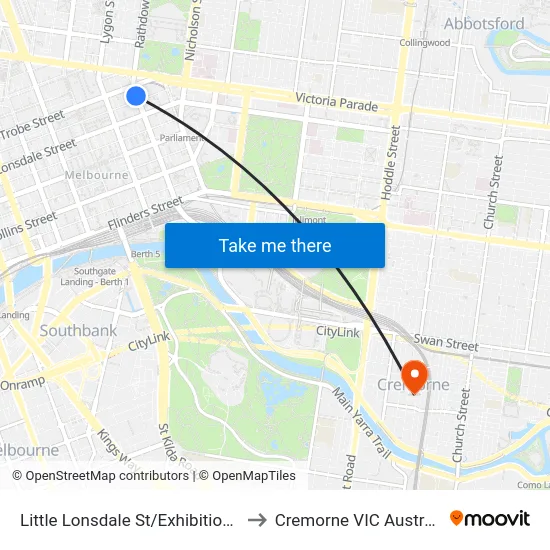 Little Lonsdale St/Exhibition St to Cremorne VIC Australia map