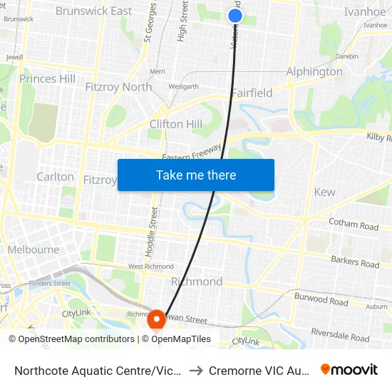 Northcote Aquatic Centre/Victoria Rd to Cremorne VIC Australia map