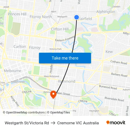 Westgarth St/Victoria Rd to Cremorne VIC Australia map