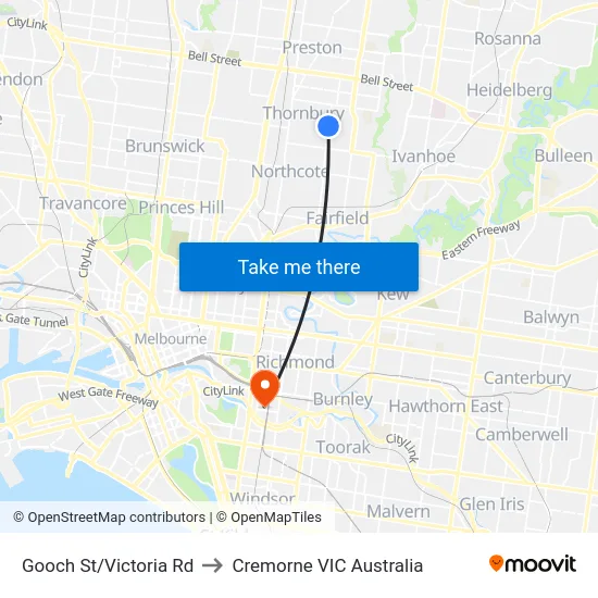 Gooch St/Victoria Rd to Cremorne VIC Australia map