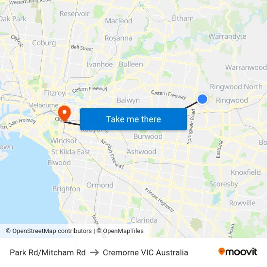 Park Rd/Mitcham Rd to Cremorne VIC Australia map