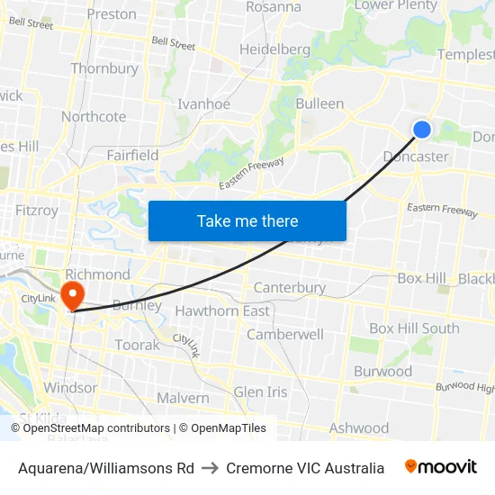 Aquarena/Williamsons Rd to Cremorne VIC Australia map