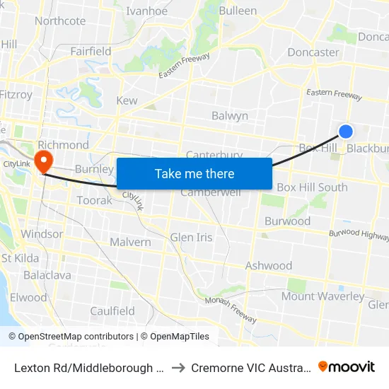 Lexton Rd/Middleborough Rd to Cremorne VIC Australia map