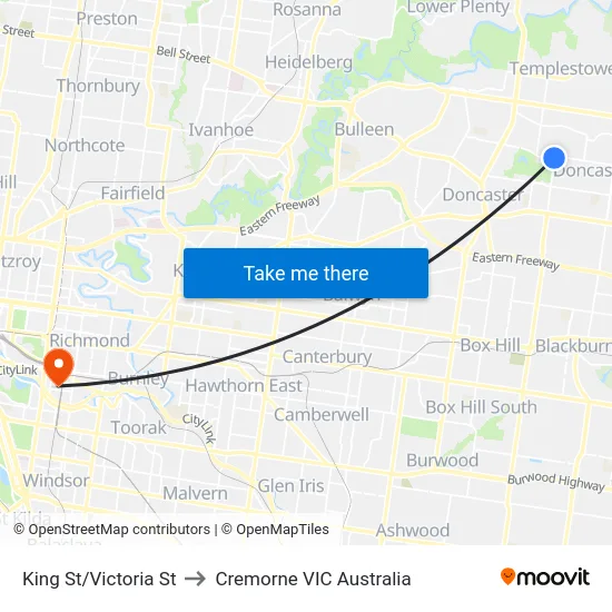 King St/Victoria St to Cremorne VIC Australia map