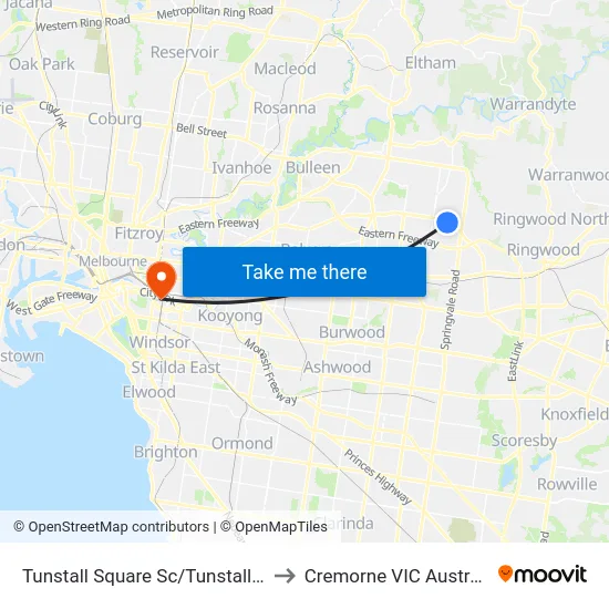 Tunstall Square Sc/Tunstall Rd to Cremorne VIC Australia map