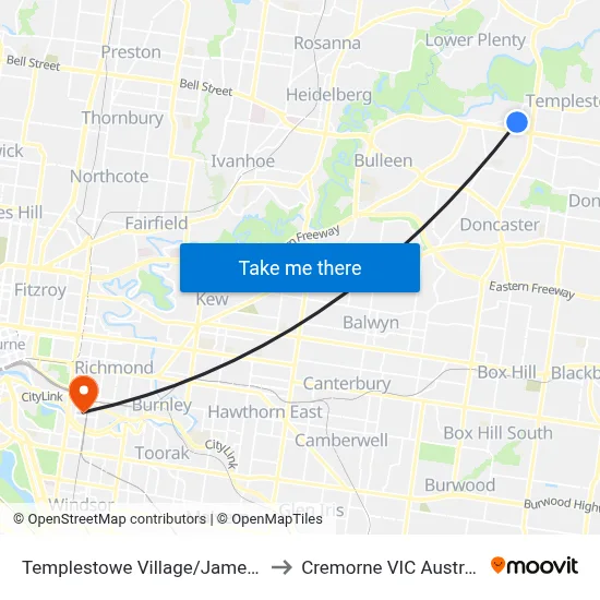 Templestowe Village/James St to Cremorne VIC Australia map
