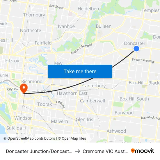Doncaster Junction/Doncaster Rd to Cremorne VIC Australia map