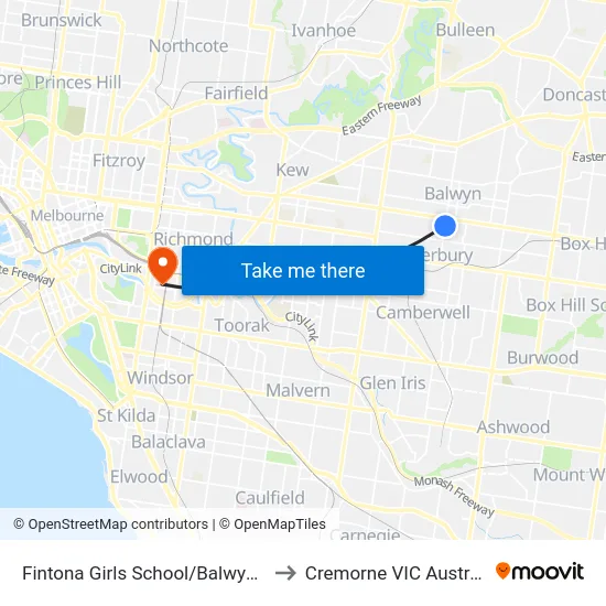 Fintona Girls School/Balwyn Rd to Cremorne VIC Australia map