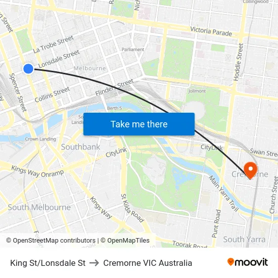 King St/Lonsdale St to Cremorne VIC Australia map
