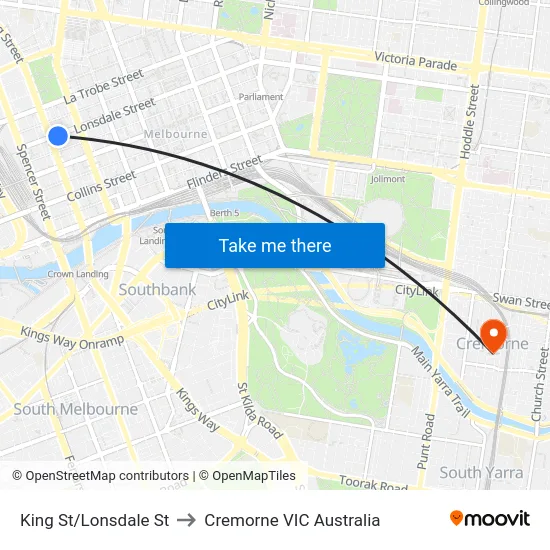 King St/Lonsdale St to Cremorne VIC Australia map