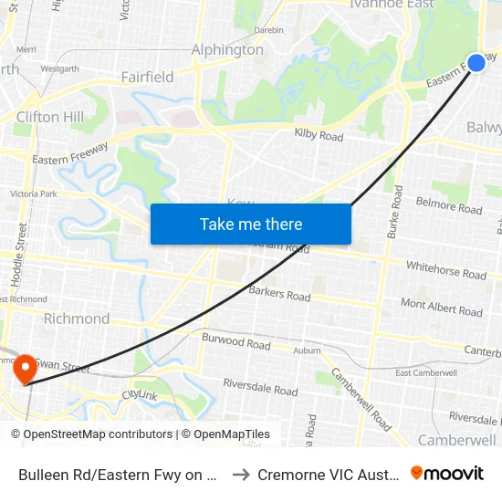 Bulleen Rd/Eastern Fwy on Ramp to Cremorne VIC Australia map