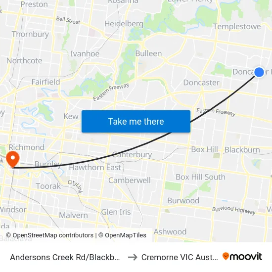Andersons Creek Rd/Blackburn Rd to Cremorne VIC Australia map