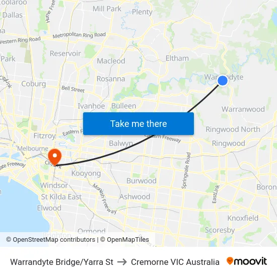 Warrandyte Bridge/Yarra St to Cremorne VIC Australia map