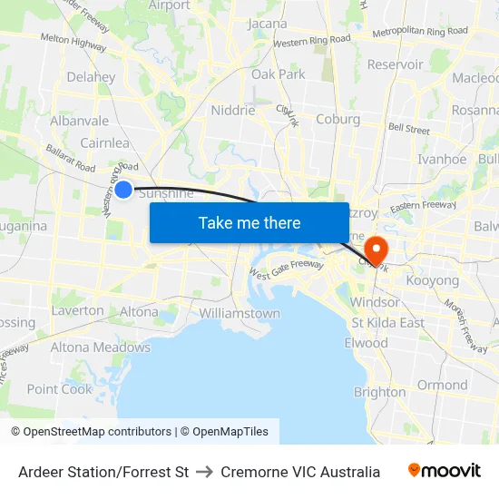 Ardeer Station/Forrest St to Cremorne VIC Australia map