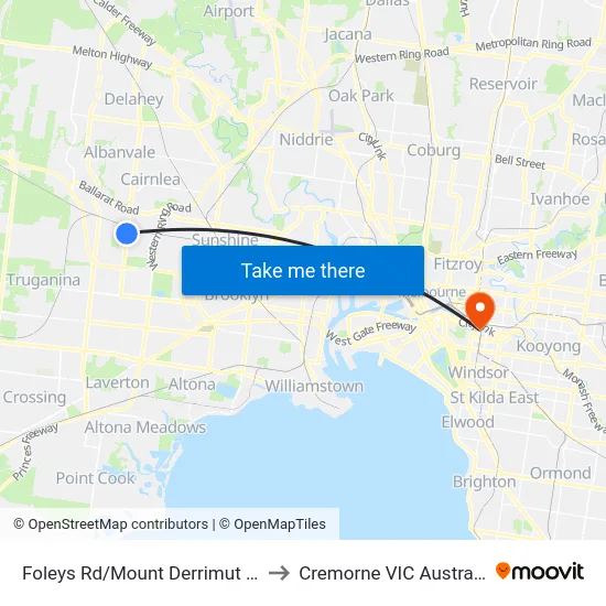 Foleys Rd/Mount Derrimut Rd to Cremorne VIC Australia map