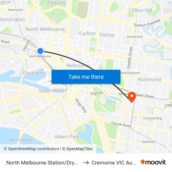 North Melbourne Station/Dryburgh St to Cremorne VIC Australia map