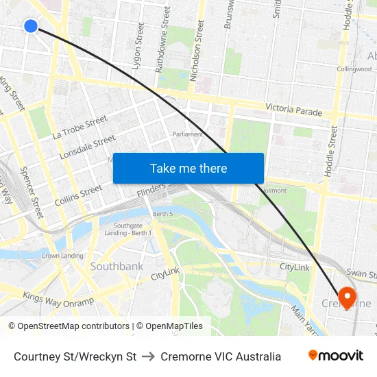 Courtney St/Wreckyn St to Cremorne VIC Australia map