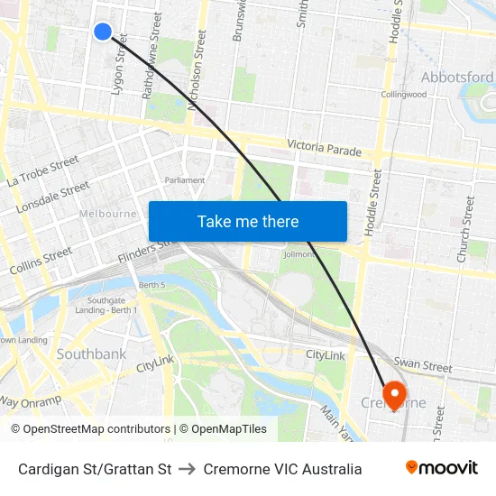 Cardigan St/Grattan St to Cremorne VIC Australia map
