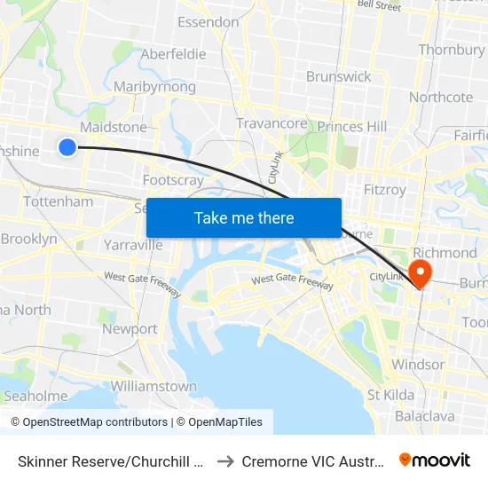 Skinner Reserve/Churchill Ave to Cremorne VIC Australia map