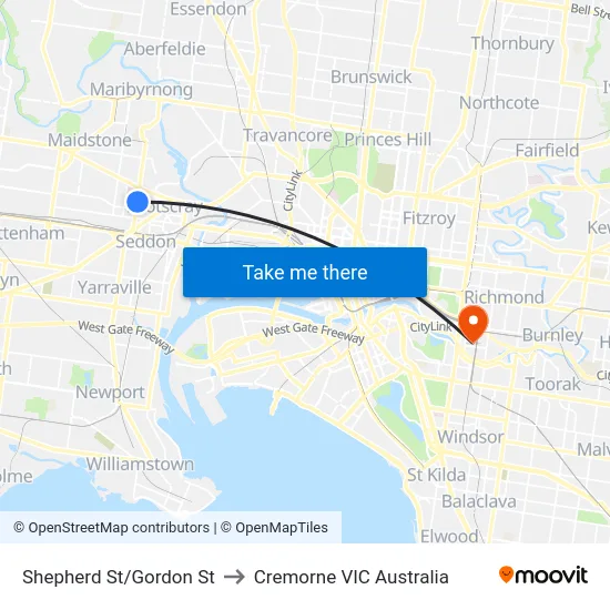 Shepherd St/Gordon St to Cremorne VIC Australia map