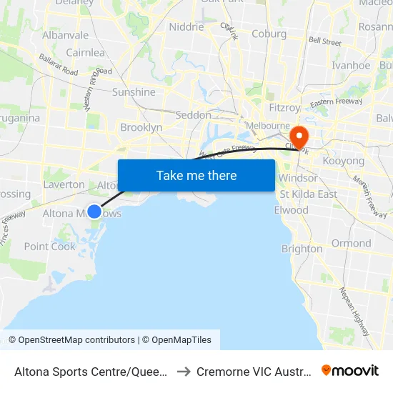 Altona Sports Centre/Queen St to Cremorne VIC Australia map
