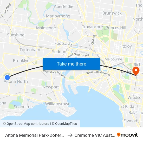 Altona Memorial Park/Dohertys Rd to Cremorne VIC Australia map