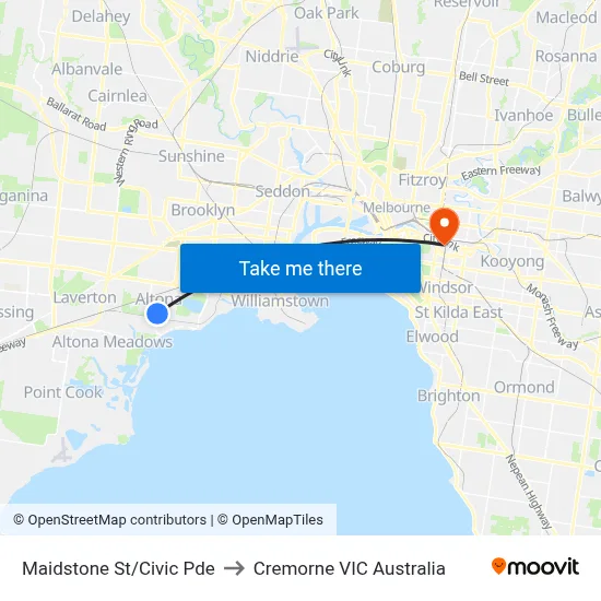 Maidstone St/Civic Pde to Cremorne VIC Australia map